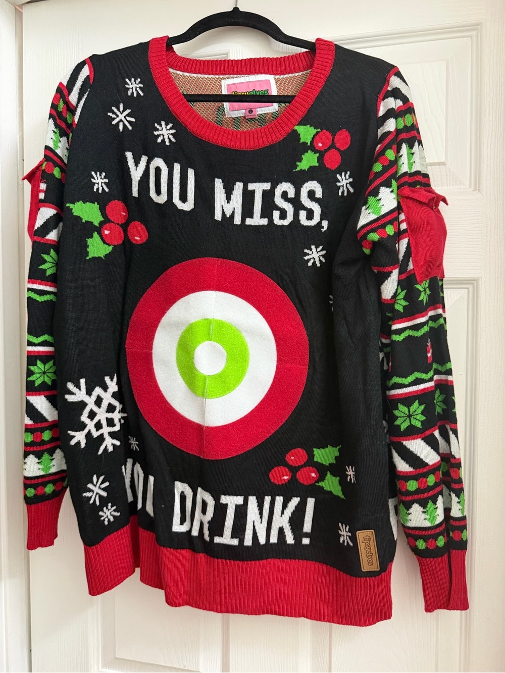 Tipsy Elves Black Red Green Holiday Crewneck Sweater